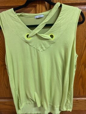 Studio 1886 Light Green Sleeveless Knit Top with Eyelet Detail